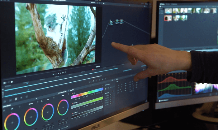 post production computer screen of someone doing colour grading