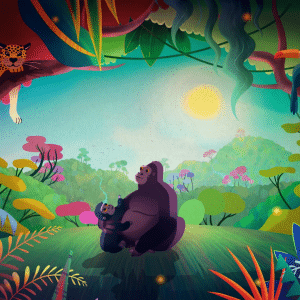 animation of gorilla in a forest